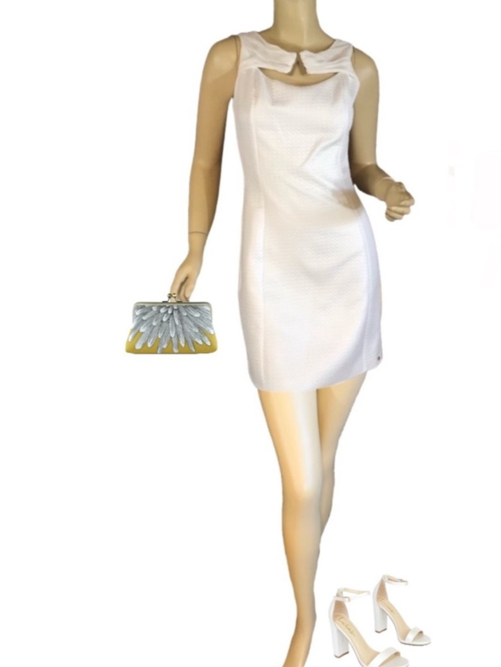 WAGGON PARIS WHITE QUILTED SHEATH DRESS (S/36)